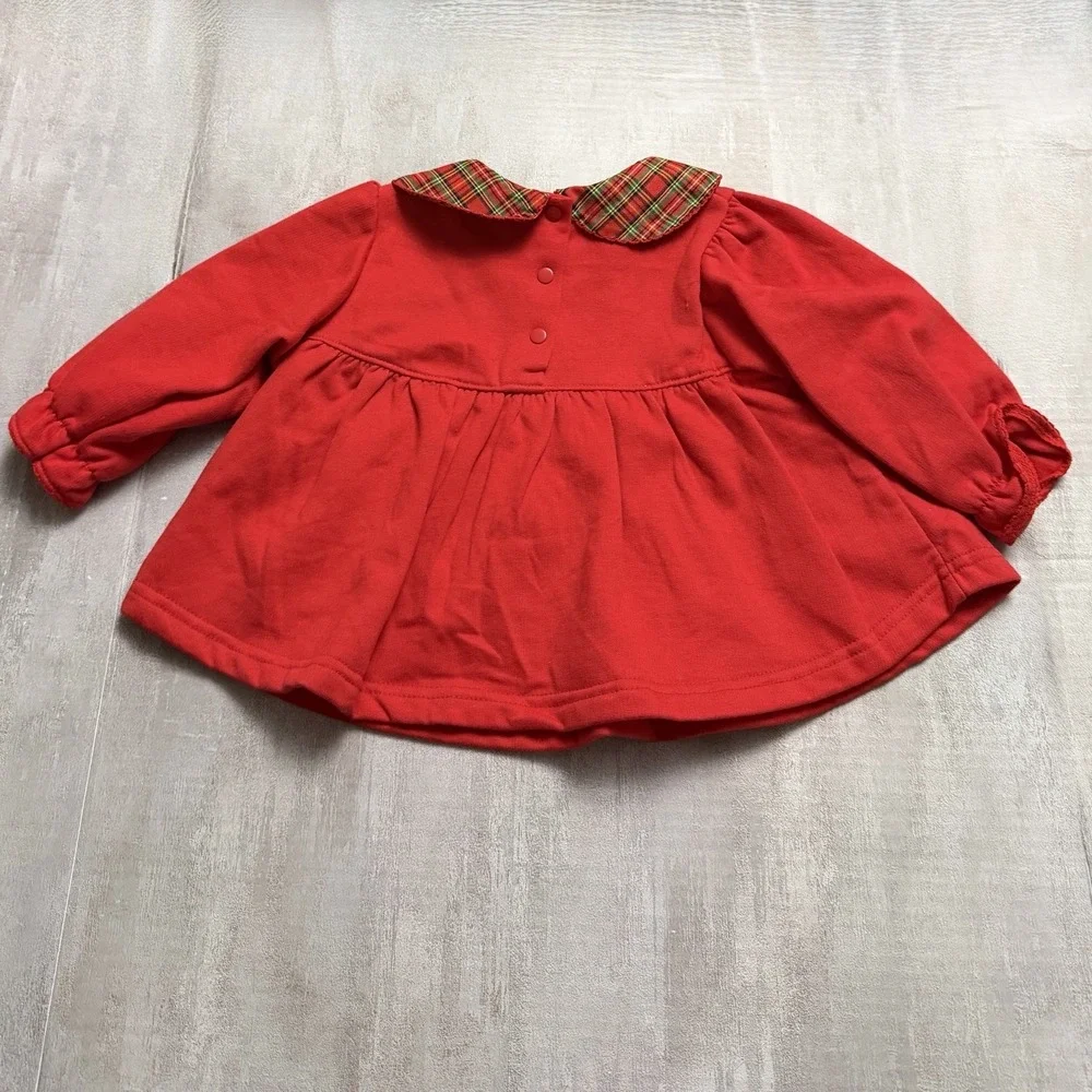 NWOT All Mine Christmas Baby 12 months 2 Piece Outfit Embroidered Tree Plaid Red